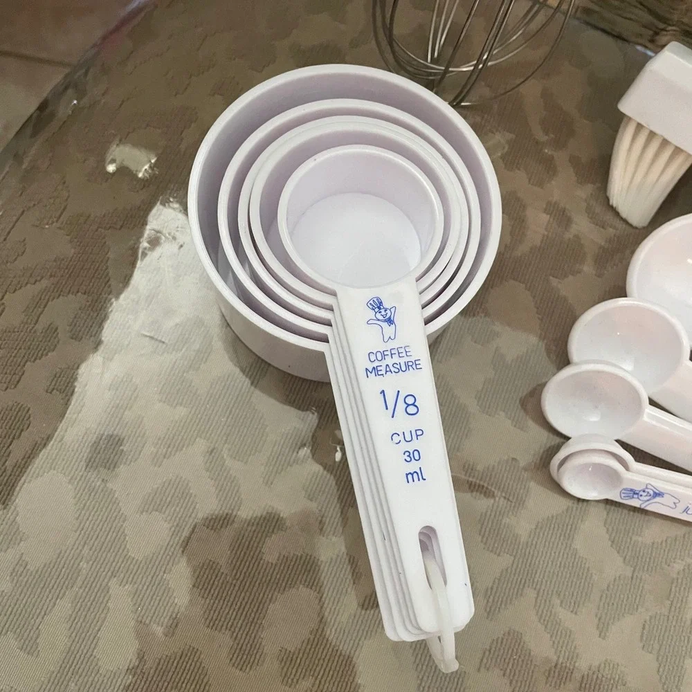 Pillsbury Doughboy Kitchen Utensil Set Whisk Spatulas Measuring Cup Spoons White